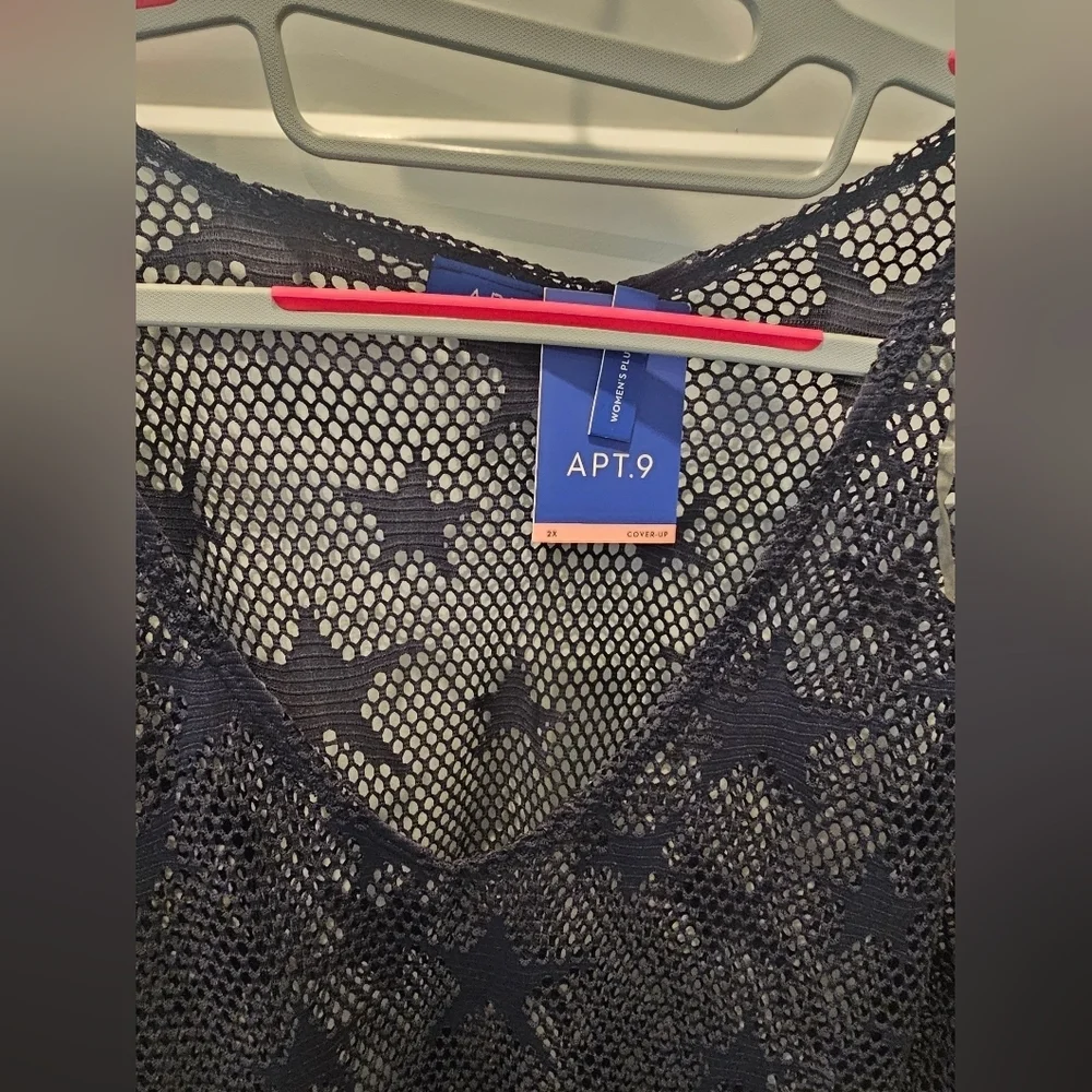 NWT! APT. 9 Swim Coverup, Navy Blue Stars, Sheer Mesh, Short Sleeve 2x - Picture 3 of 11
